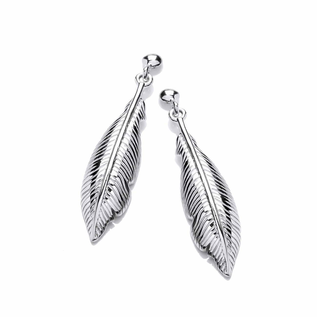 Sterling Silver Single Feather Spirit Drop Earrings