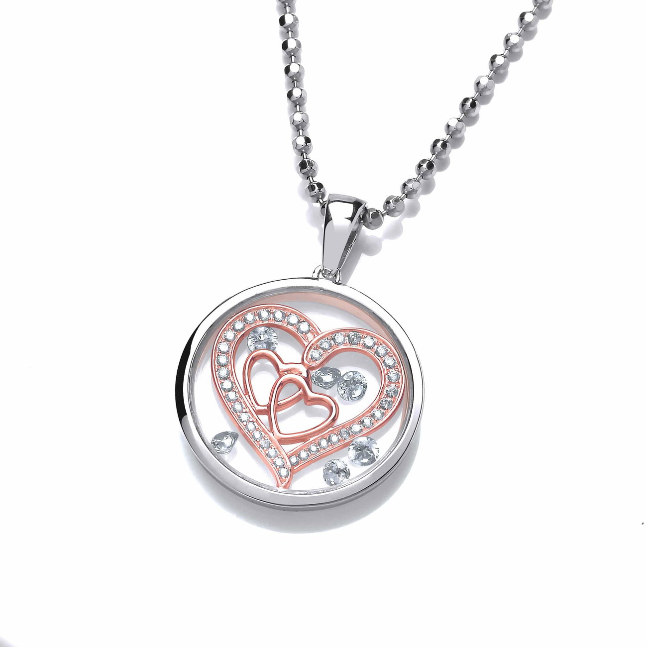 Sterling Silver Celestial Rose Gold and CZ Heart Pendant