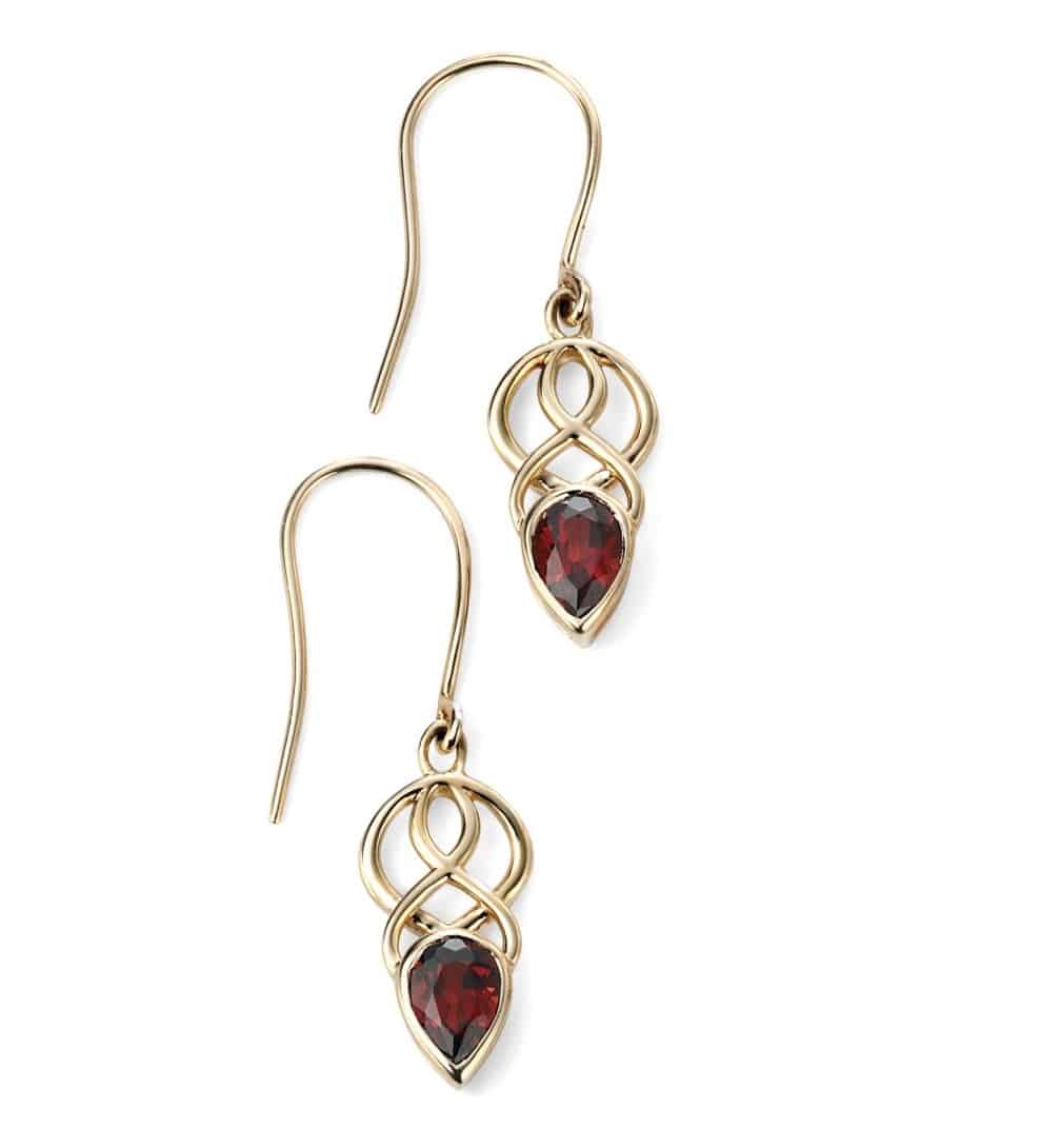 Yellow Gold Garnet Celtic Drop Earrings