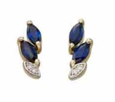 Yellow Gold Sapphire and Diamond Marquise Stud Earrings