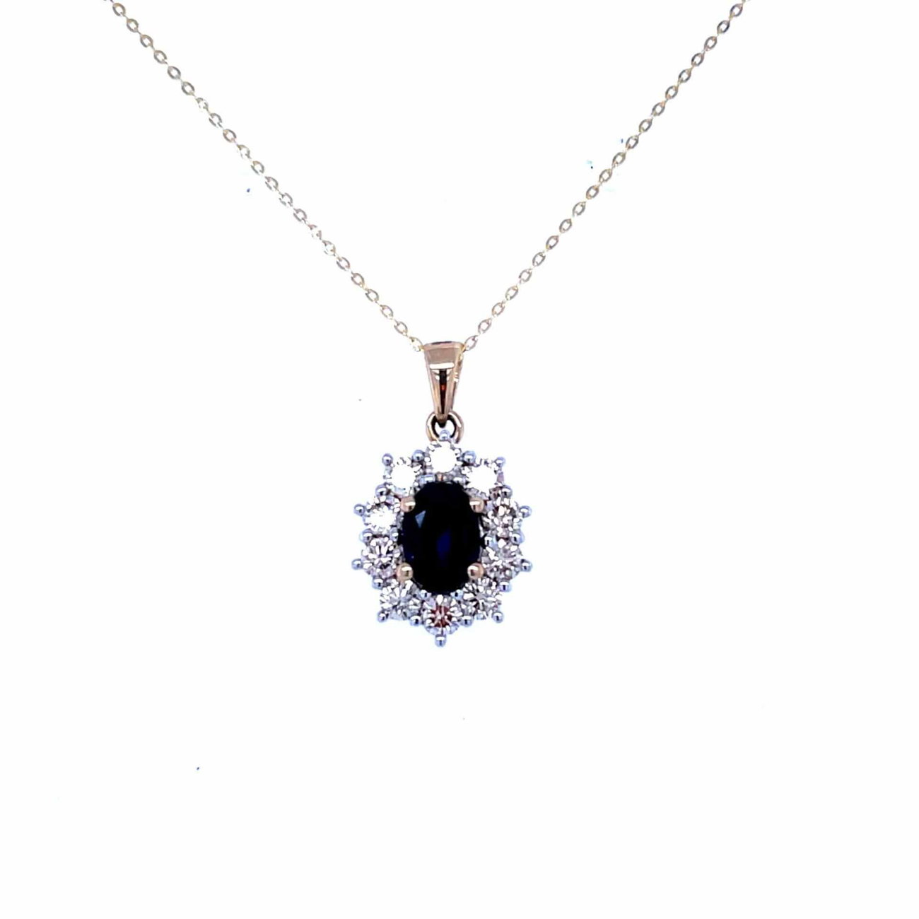 Yellow Gold Sapphire & Diamond Cluster Necklace