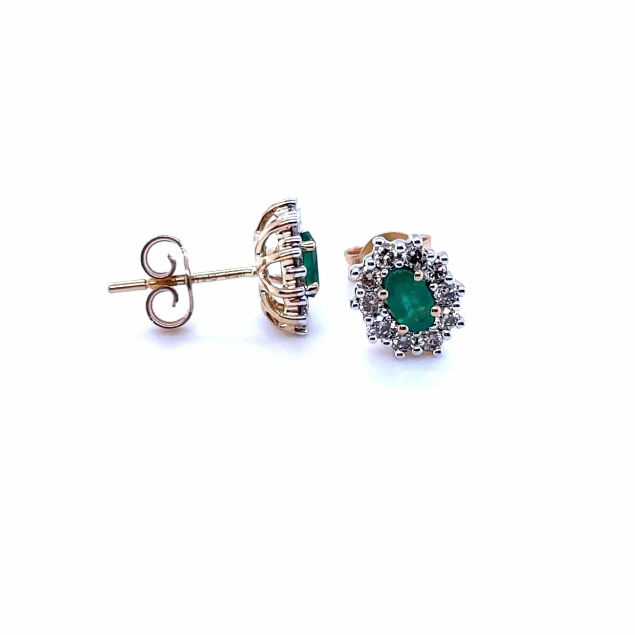 Yellow Gold Emerald & Diamond Cluster Earrings