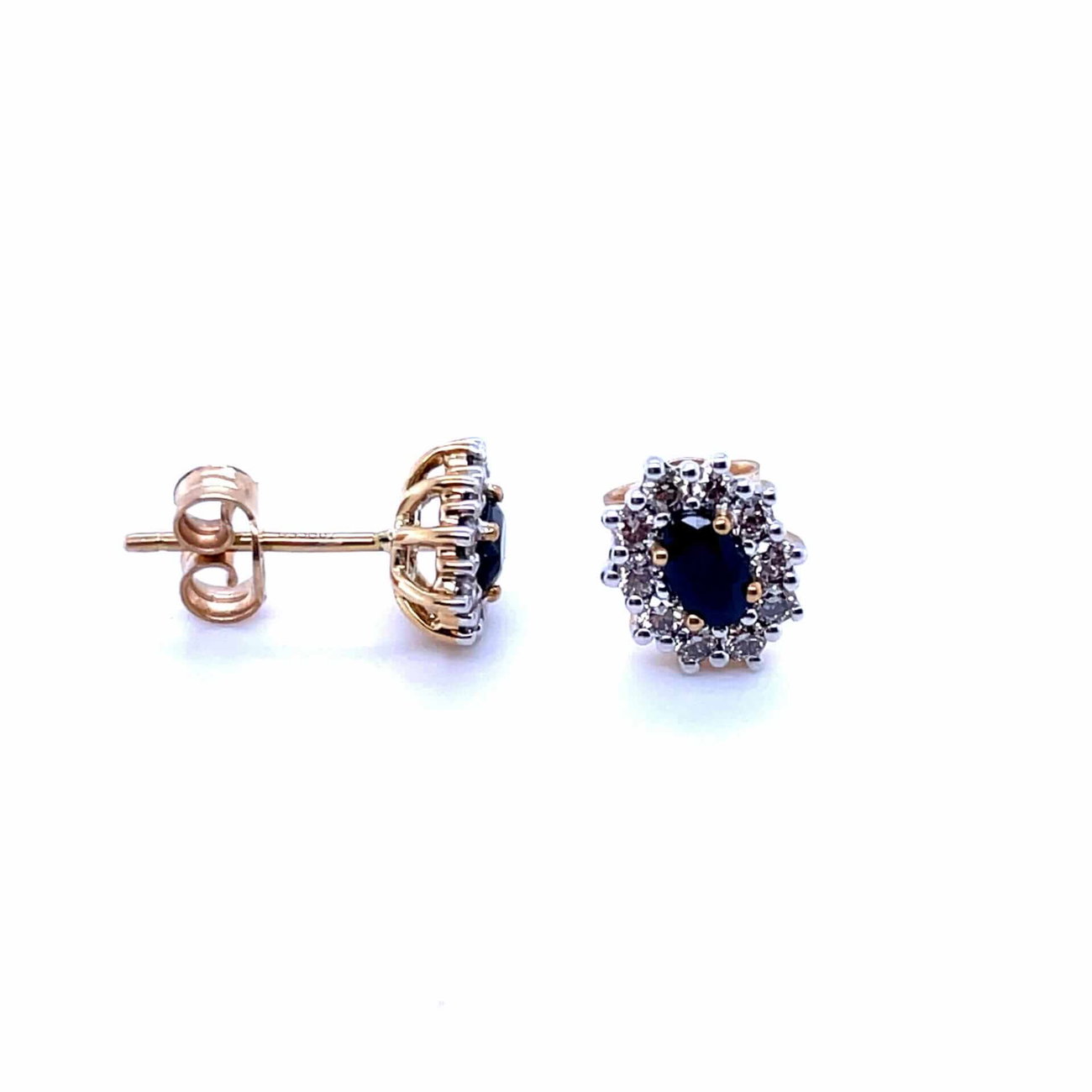 Yellow Gold Sapphire & Diamond Cluster Earrings