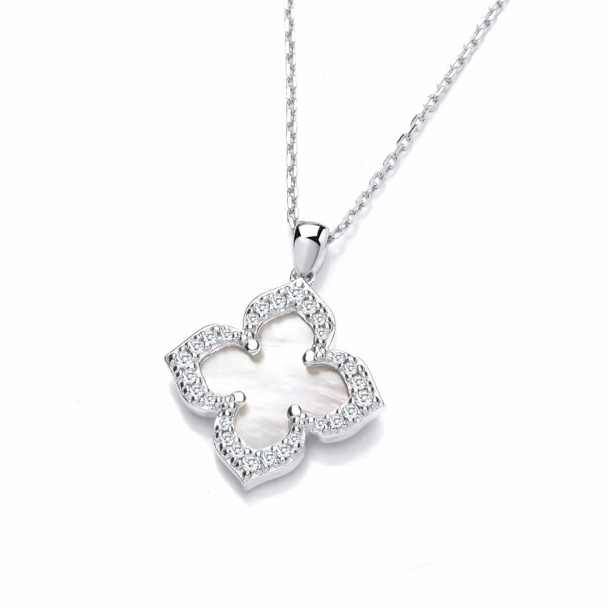 Sterling Silver CZ Mother of Pearl Clover Necklace