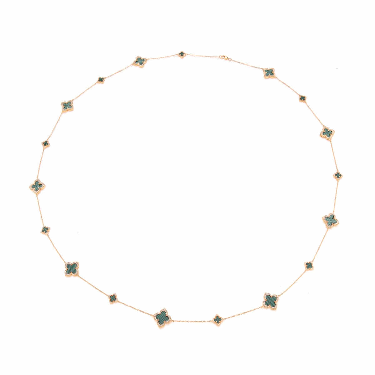 Sterling Silver Yellow Gold Plated CZ Malachite Clover Necklace