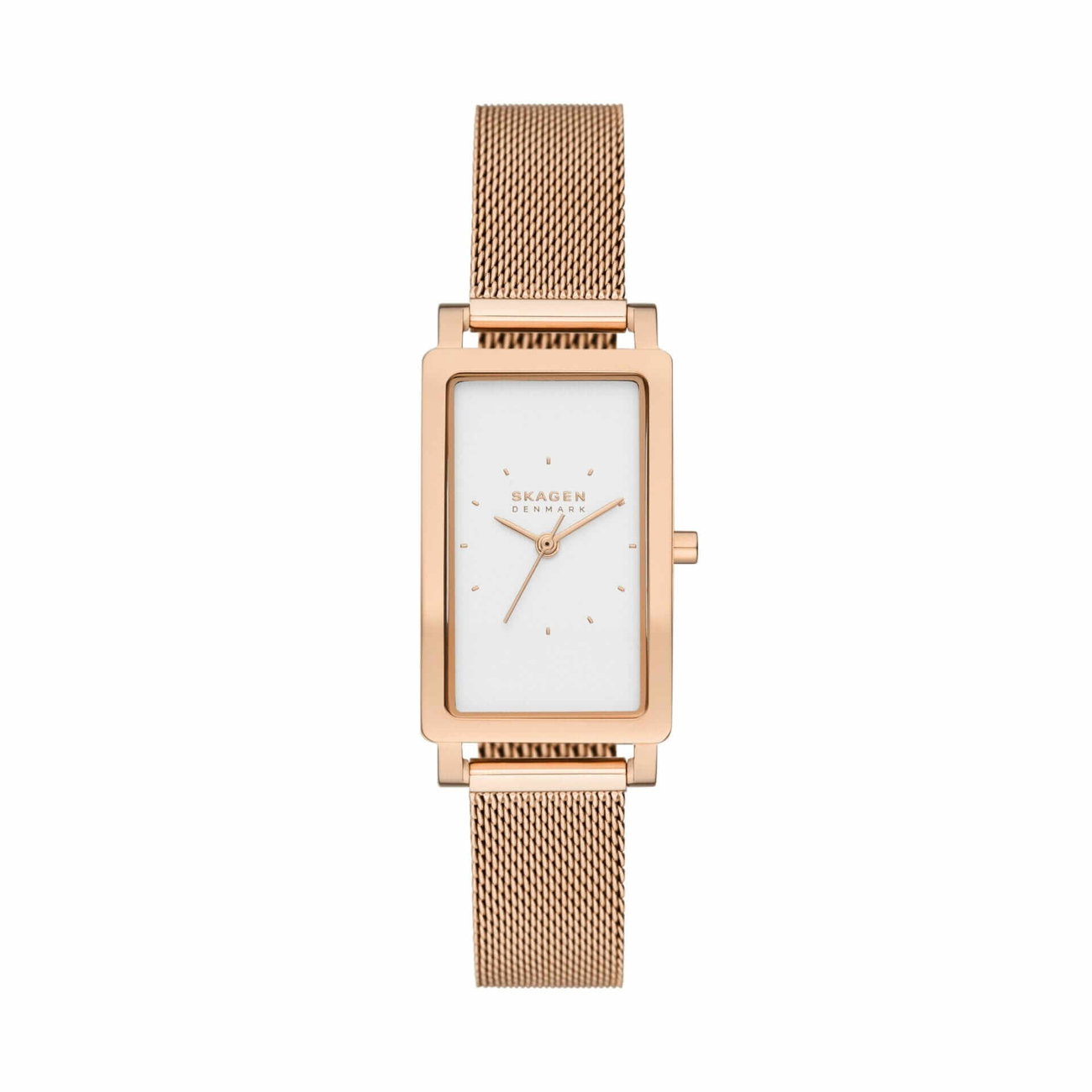Hagen Three-Hand Rose Gold Stainless Steel Mesh Tank Watch