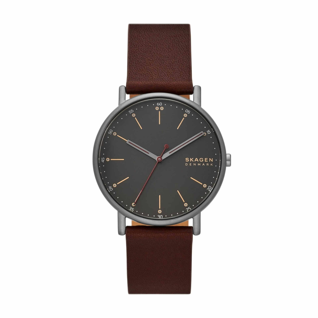 Skagen Signatur Three-Hand Cherry Wood Leather Watch
