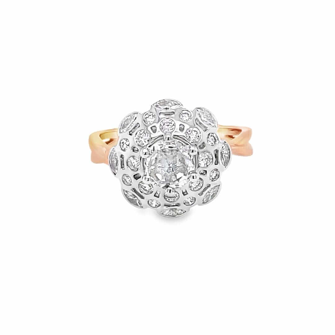 18ct White Gold & Yellow Gold Rose Cut Diamond Ring 1.03cts