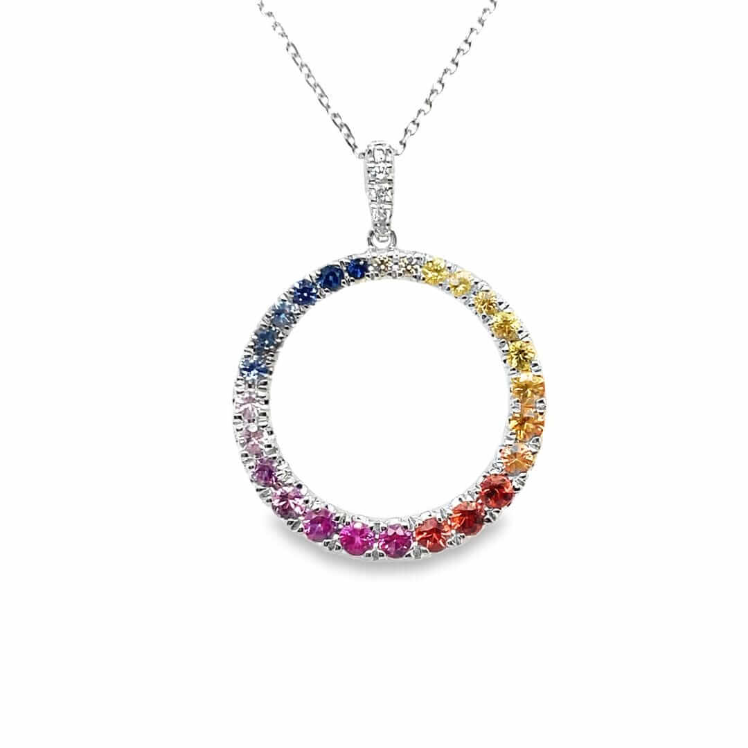 White Gold 1.09ct Sapphire & Diamond Circle Pendant Necklace