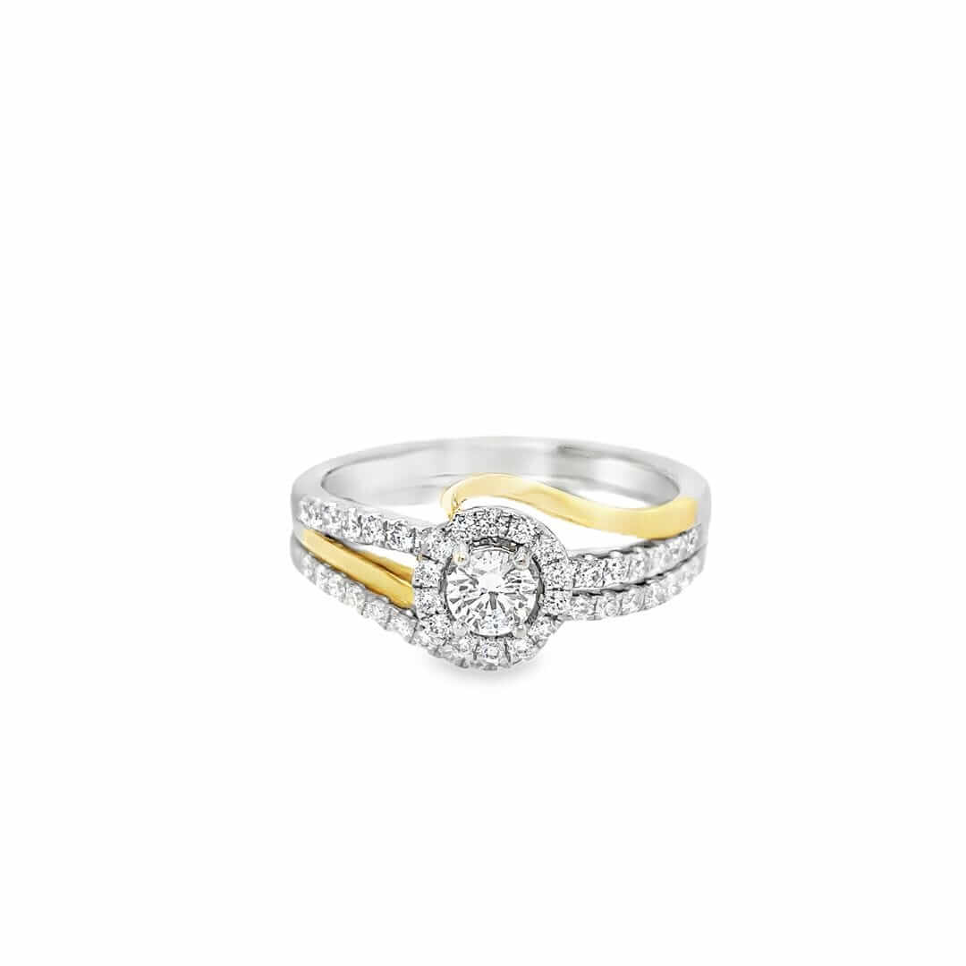 Vintage 18ct White & Yellow Gold Diamond Twisted Halo Wedding Set