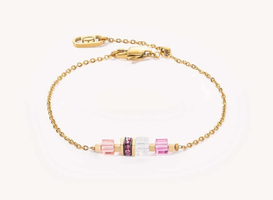 Bracelet Mini Cubes & Chain gold-pink