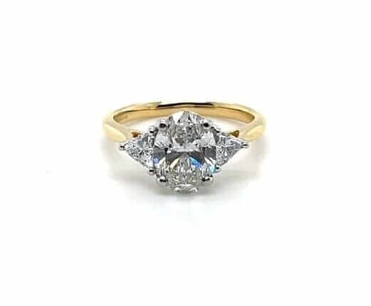 Lab-Grown Diamond 18ct Yellow Gold 2.16ct Trilogy Oval and Trillion Ring