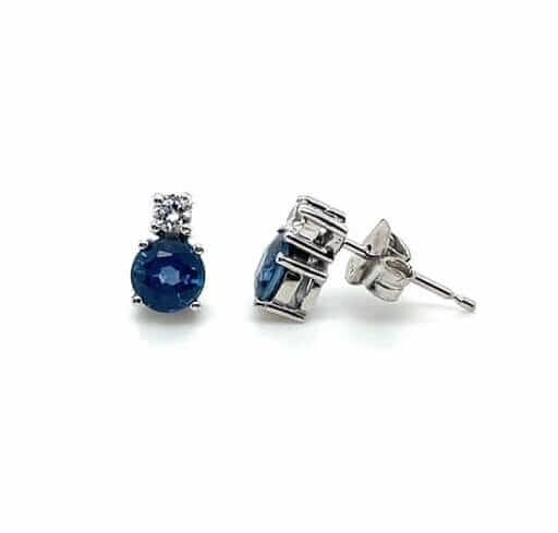18ct White Gold 0.14ct Diamond and 1.40ct Sapphire Two Stone Stud Earrings