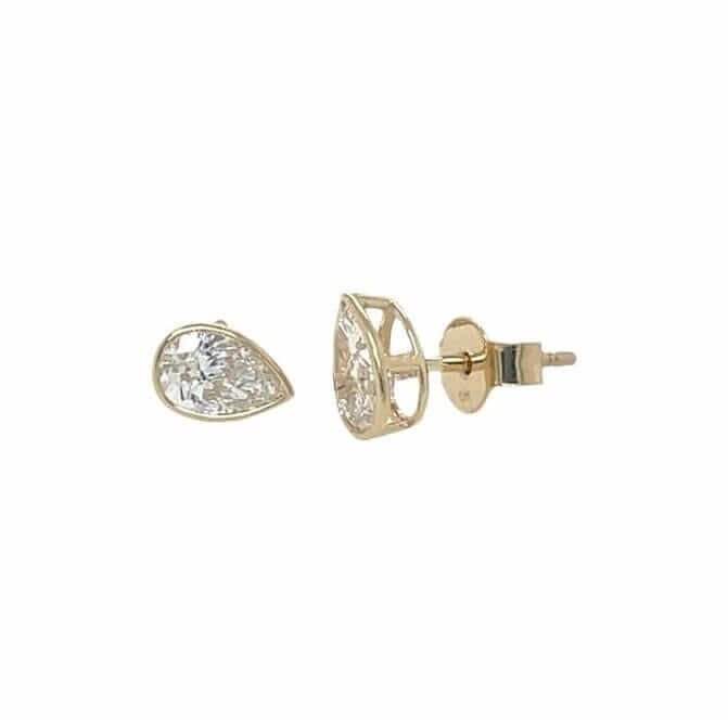 Lab-Grown Yellow Gold 1.00ct Diamond Pear Cut Bezel Set Stud Earrings