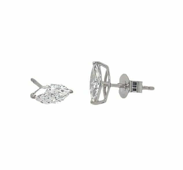 Lab-Grown White Gold 1.00ct Diamond Marquise Cut Claw Set Stud Earrings