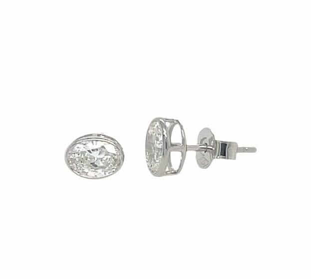 Lab-Grown White Gold 1.00ct Diamond Oval Cut Bezel Set Stud Earrings