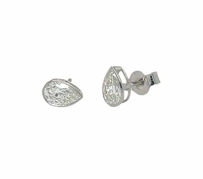 Lab-Grown White Gold 1.00ct Diamond Pear Cut Bezel Set Stud Earrings