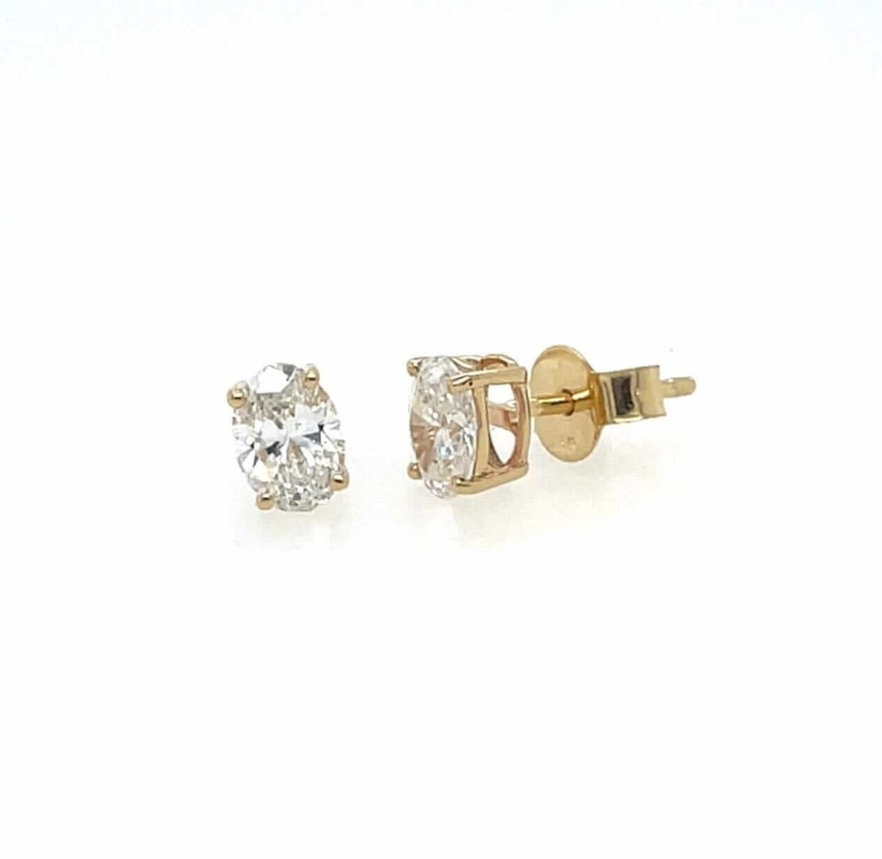 Lab-Grown Yellow Gold 1.00ct Diamond Oval Cut Claw Set Stud Earrings