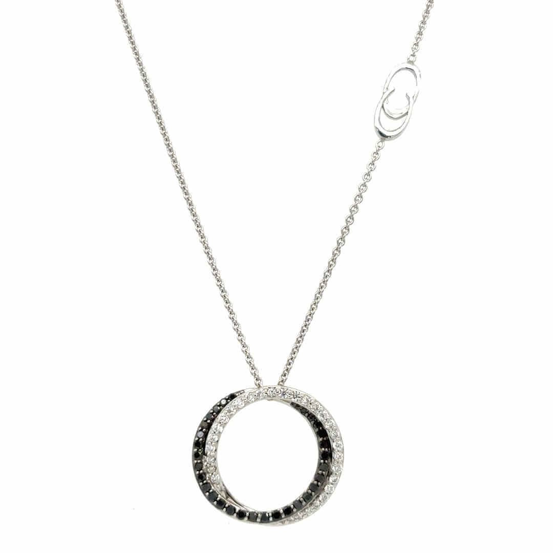 Vintage White Gold Chimento Black & White Diamond Swirl Necklace