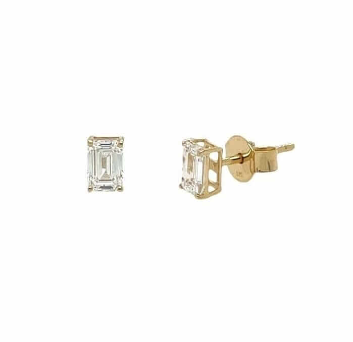 Lab-Grown Yellow Gold 1.00ct Diamond Emerald Cut Claw Set Stud Earrings