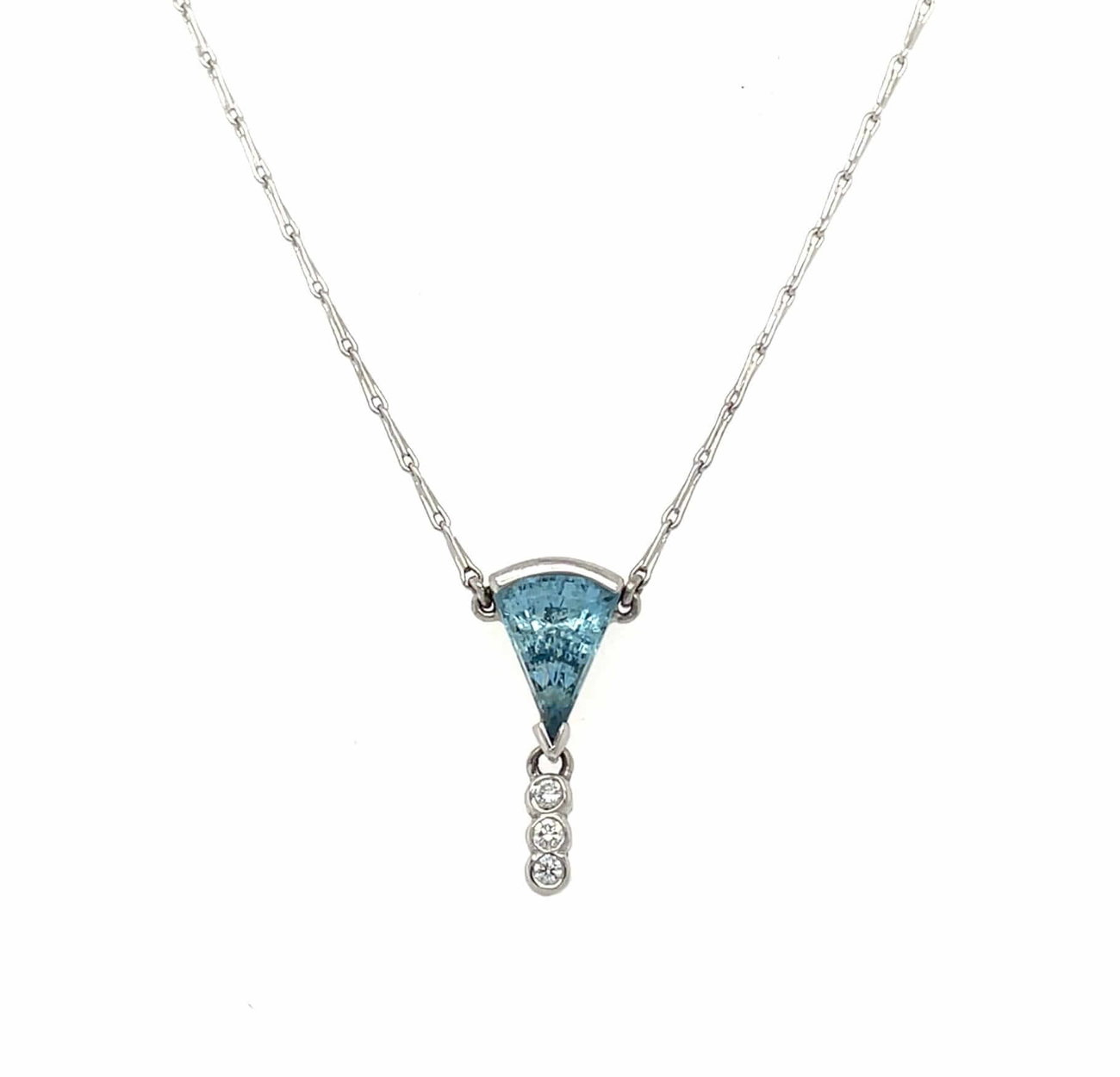 18ct White Gold Aquamarine & Diamond Trillion Drop Necklace