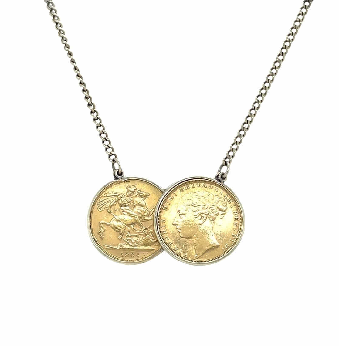 Vintage 22ct Double Sovereign 9ct Yellow Gold Curb Necklace