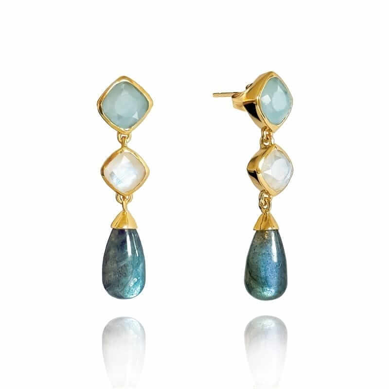 Crystal Cove Gemstone Drop Stud Earrings