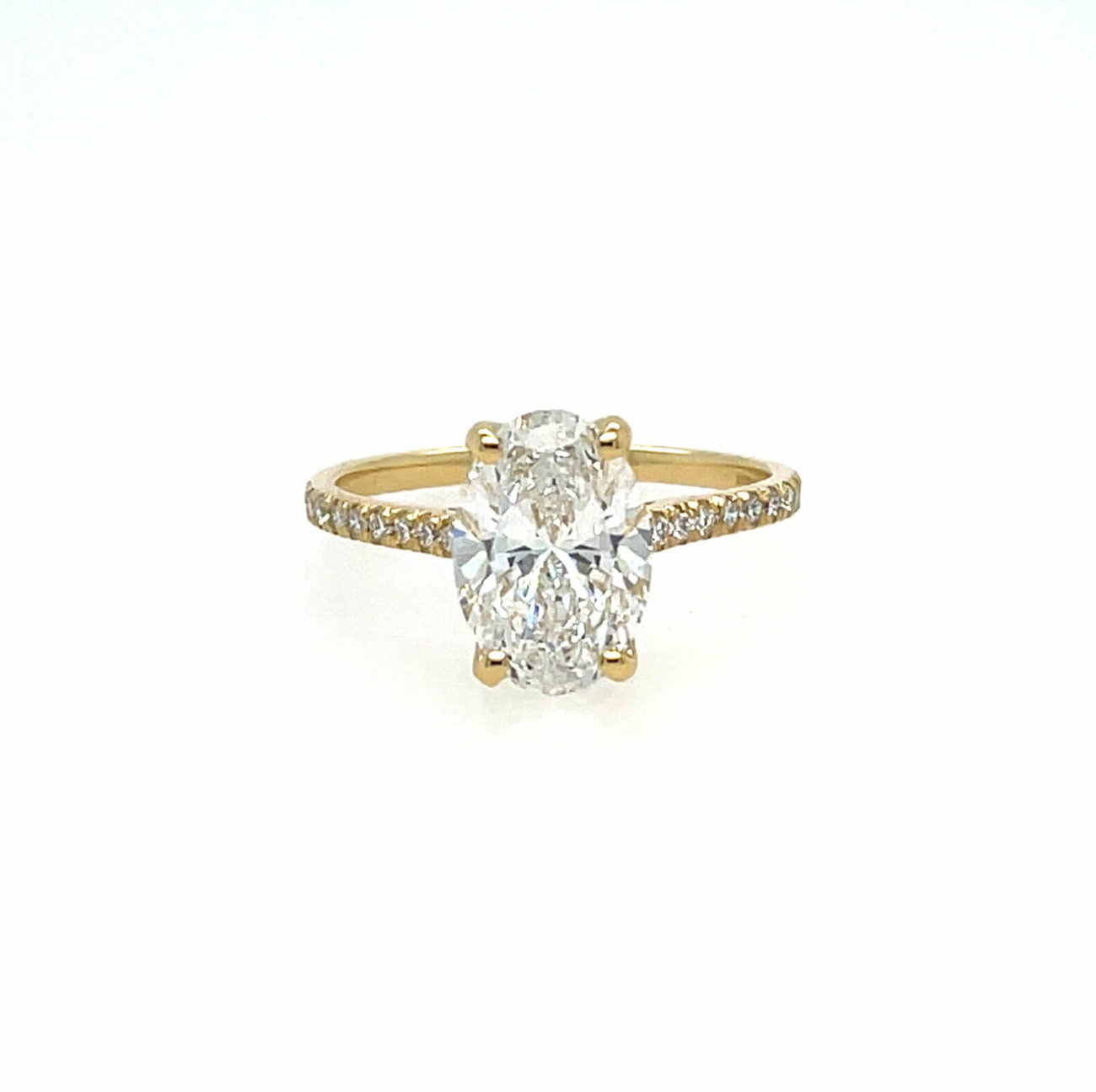 Lab-Grown 2.5ct Diamond Oval 18ct Gold Ring with Diamond Set Shoulders