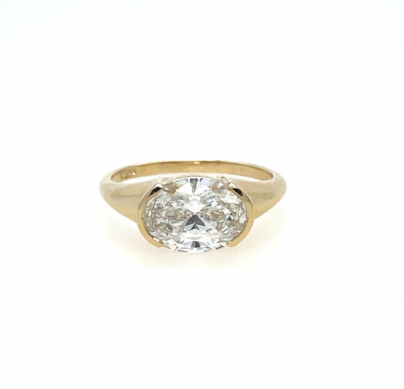 Lab-Grown 2.53ct Diamond Oval 9ct Gold Rub Over East West Ring