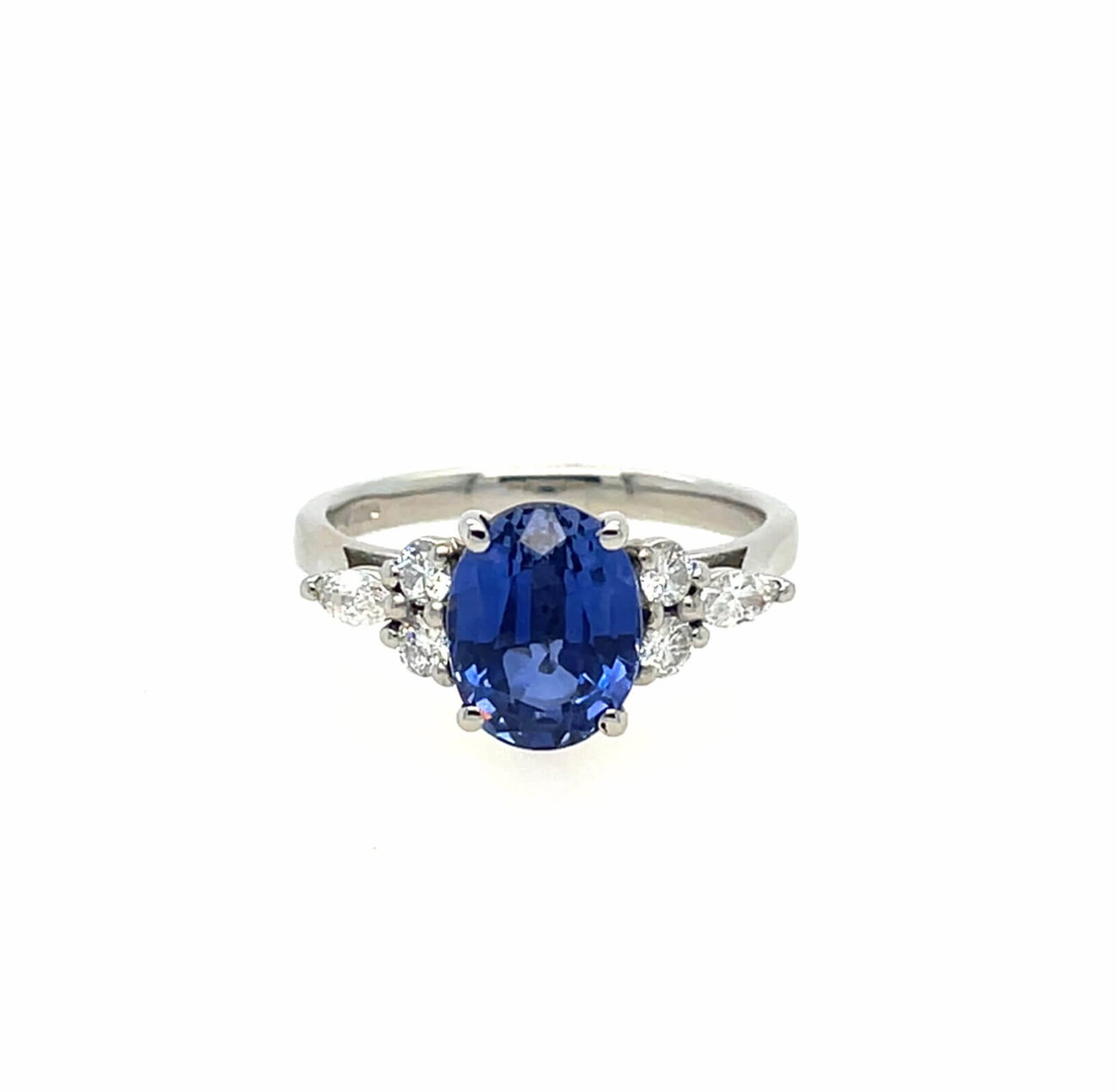 Lab-Grown 2.00ct Oval Sapphire Platinum and Diamond Fancy Ring