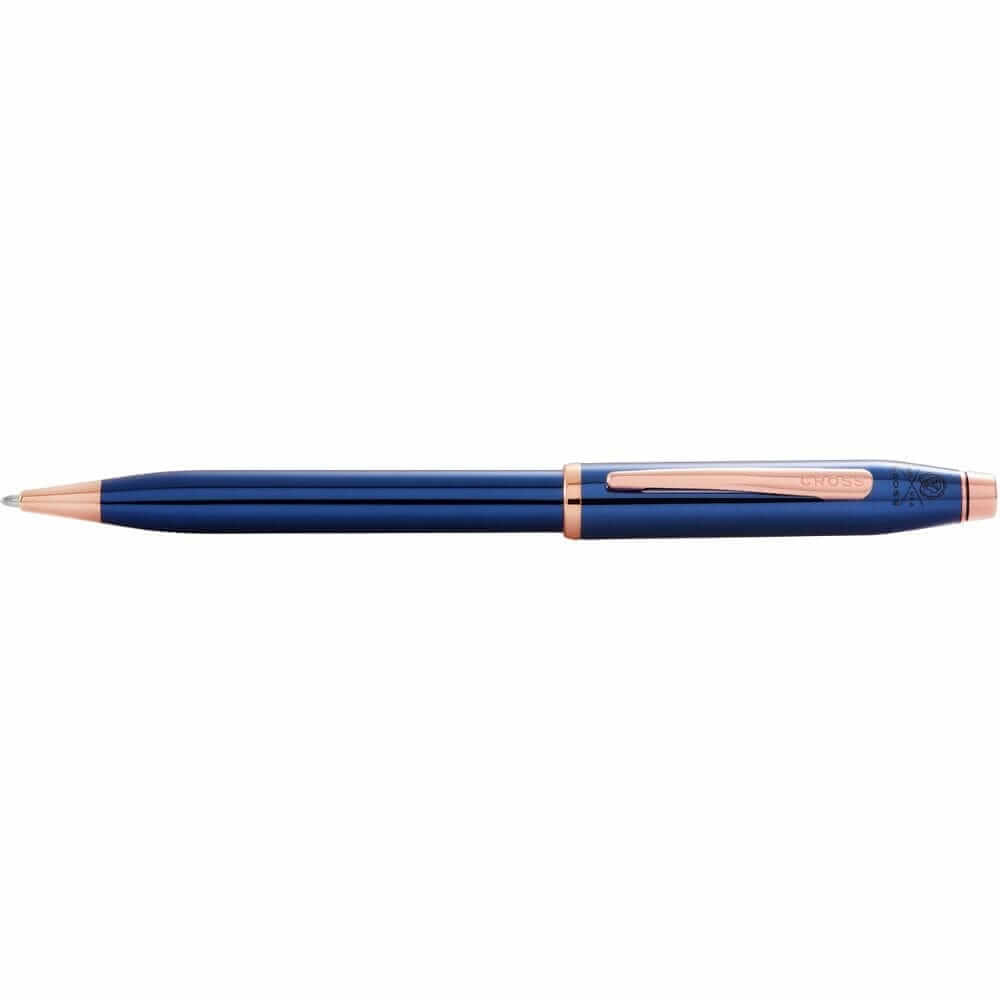 Cross Century II Translucent Cobalt Blue Lacquer Ballpoint Pen with Rose Gold Trim