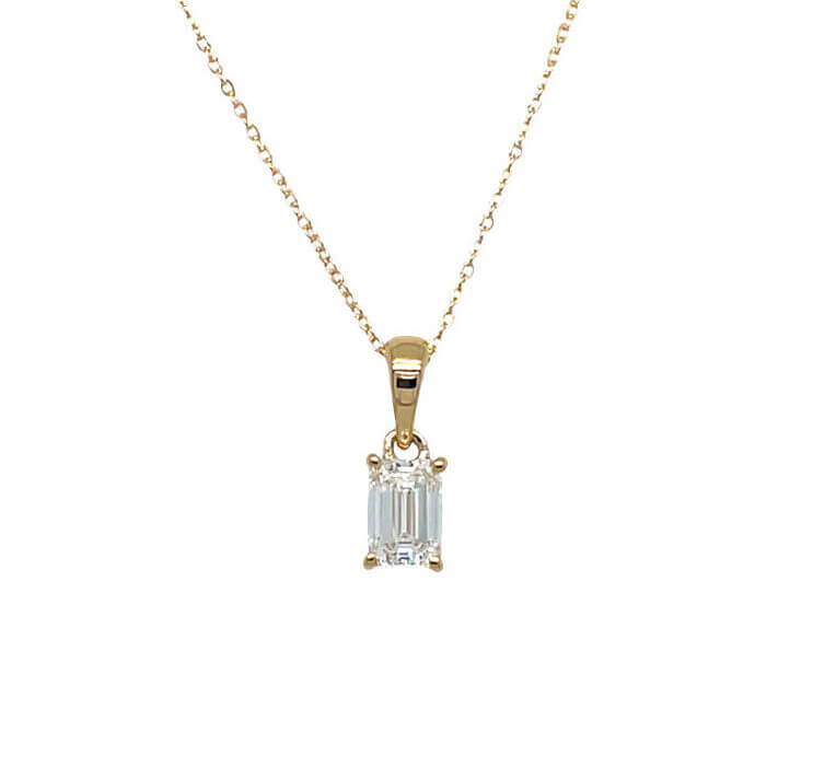 Lab Grown 0.5ct Emerald Cut Diamond 9ct Yellow Gold Pendant and Chain